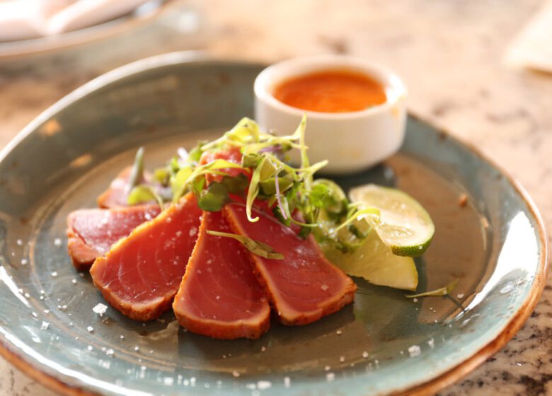 Toro Sushi with Lemon Leaf Topping